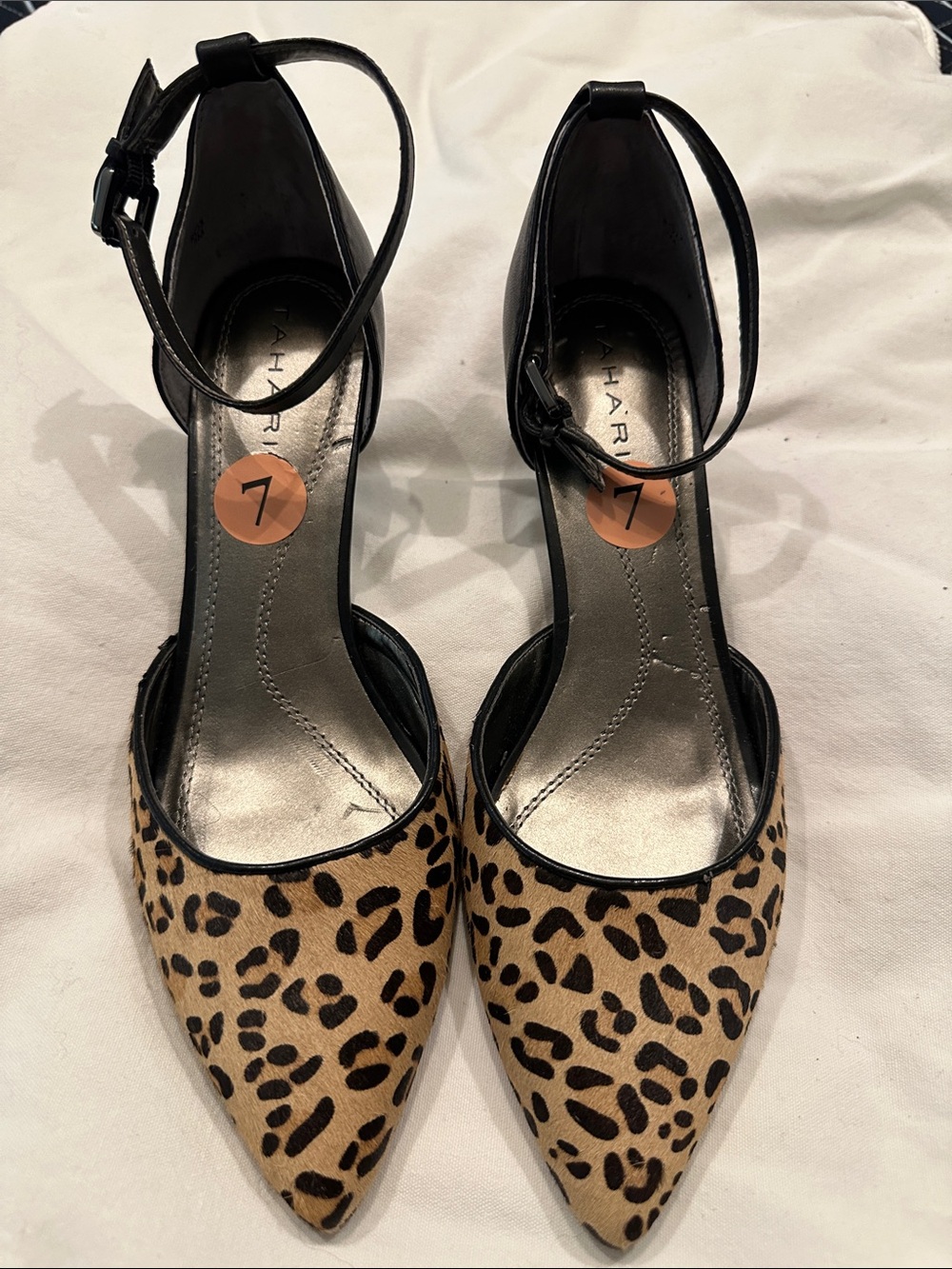 Tahari Leopard Print Pointed-Toe Ankle Strap Pumps - Black & Tan